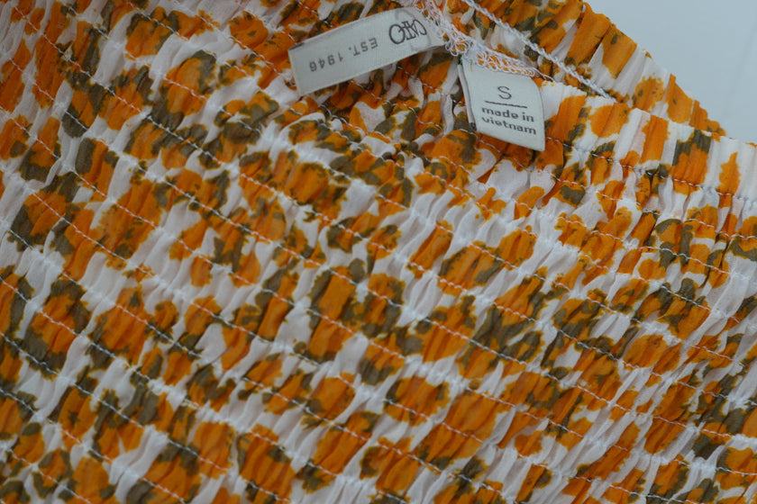 Cato Mixed Leopard Print Midi Dress Women Small Orange Olive Smocked Bell Sleeve