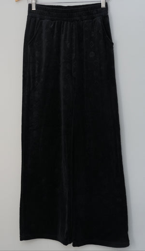 Sweatpants Womens Small/ Medium Black Velour Wide Leg Lounge Pants Casual