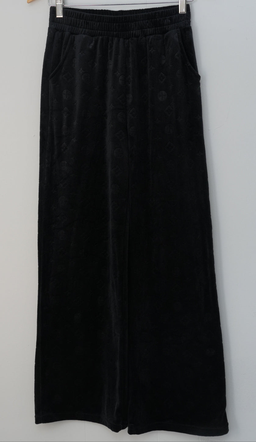 Sweatpants Womens Small/ Medium Black Velour Wide Leg Lounge Pants Casual