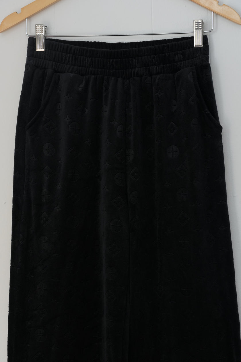 Sweatpants Womens Small/ Medium Black Velour Wide Leg Lounge Pants Casual