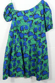 Avara Hudson Dress Womens Large Green Blue Floral One Shoulder Puff Sleeve Mini