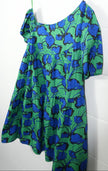 Avara Hudson Dress Womens Large Green Blue Floral One Shoulder Puff Sleeve Mini