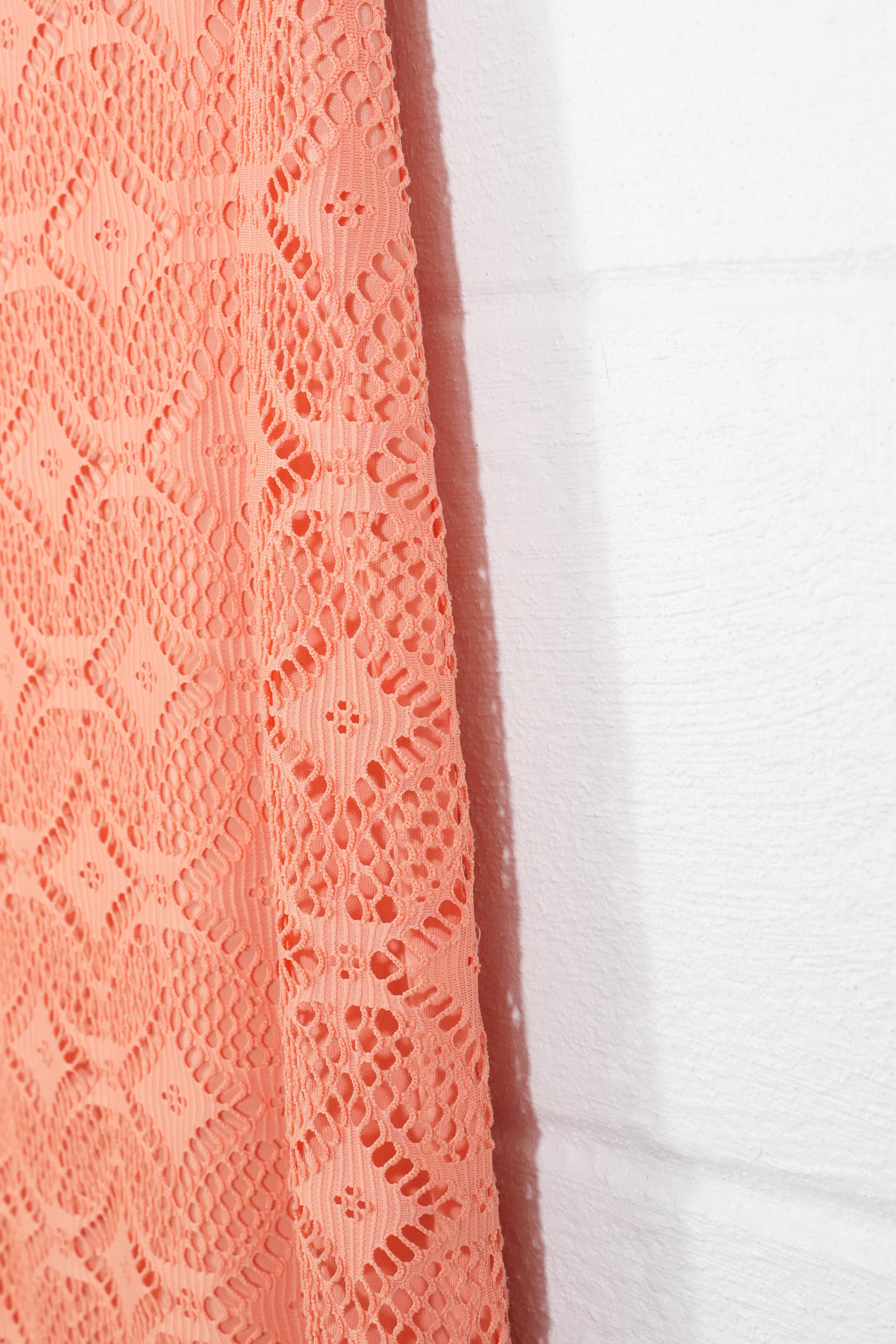 Cato Crochet Lace Midi Skirt Women Size 14 Coral Peach Fringe Hem Boho
