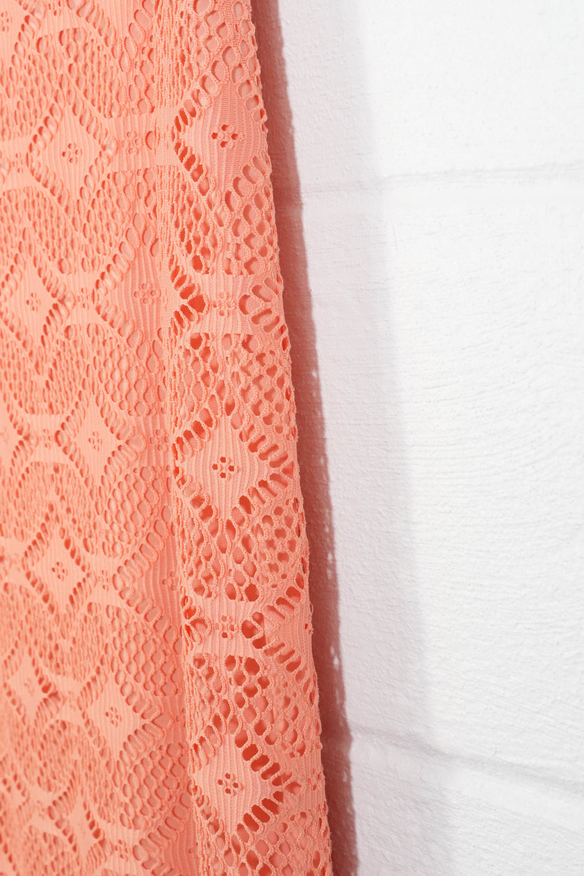 Cato Crochet Lace Midi Skirt Women Size 14 Coral Peach Fringe Hem Boho