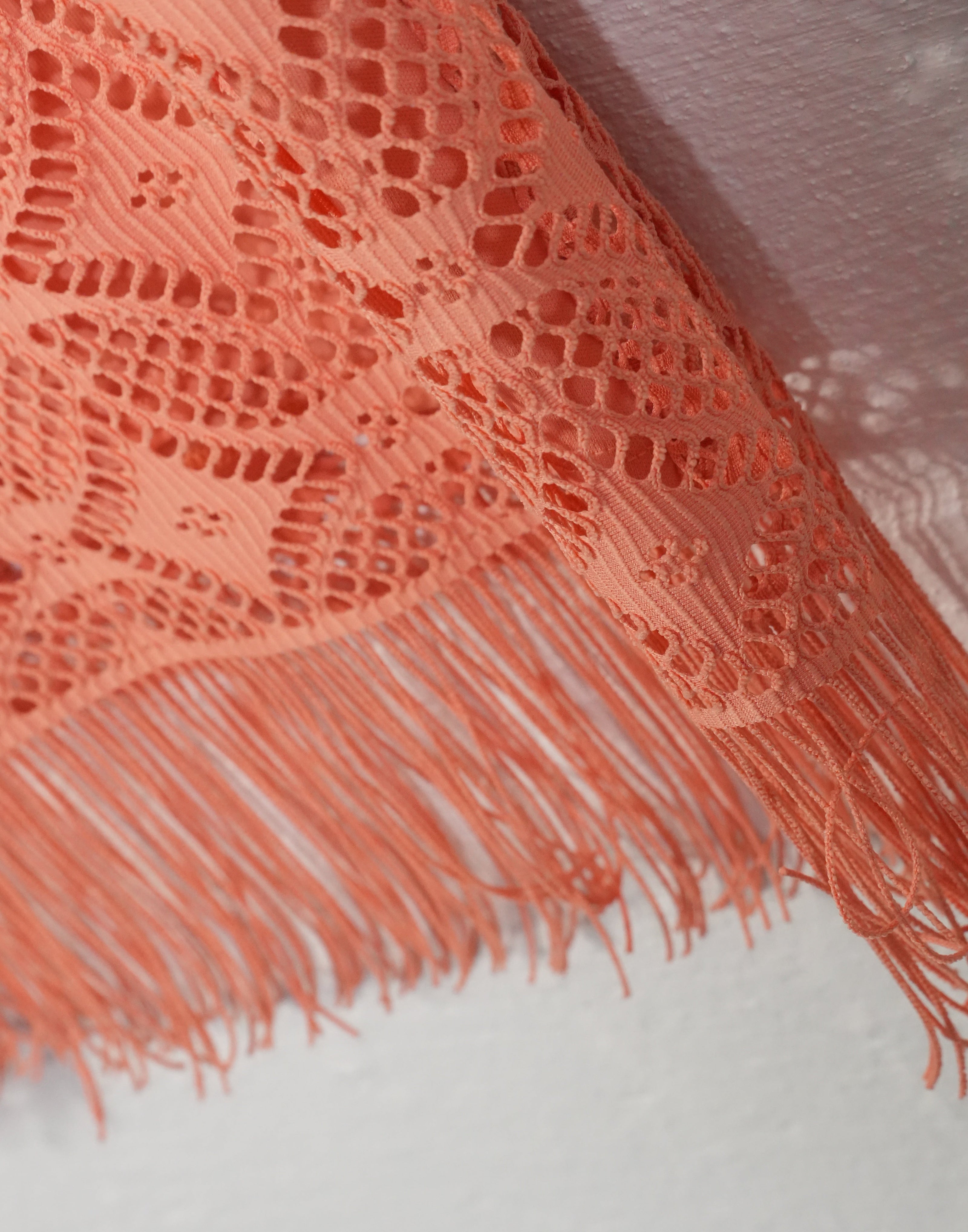 Cato Crochet Lace Midi Skirt Women Size 14 Coral Peach Fringe Hem Boho