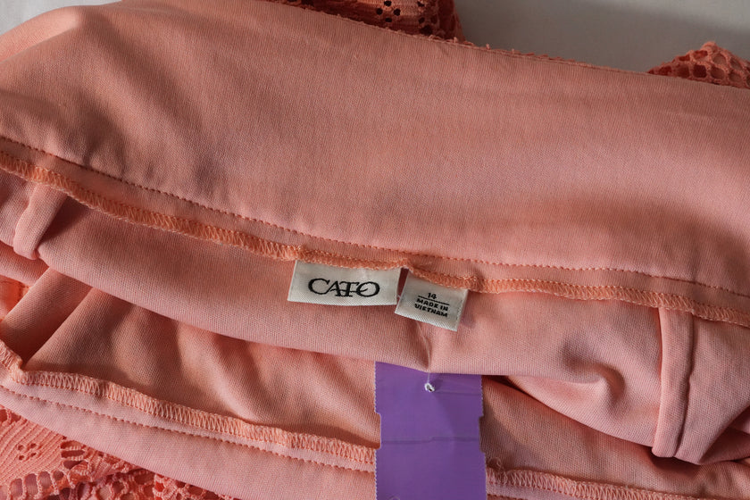 Cato Crochet Lace Midi Skirt Women Size 14 Coral Peach Fringe Hem Boho