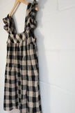 Entro Babydoll Top Women Large Tan Black Gingham Ruffle Sleeve Smocked Back