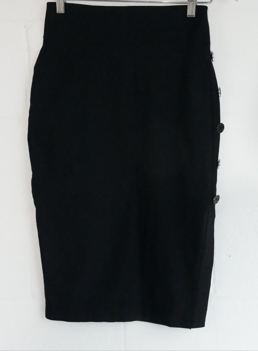New York & Company Pencil Skirt Womens Extra Small Black Button Side High Waist