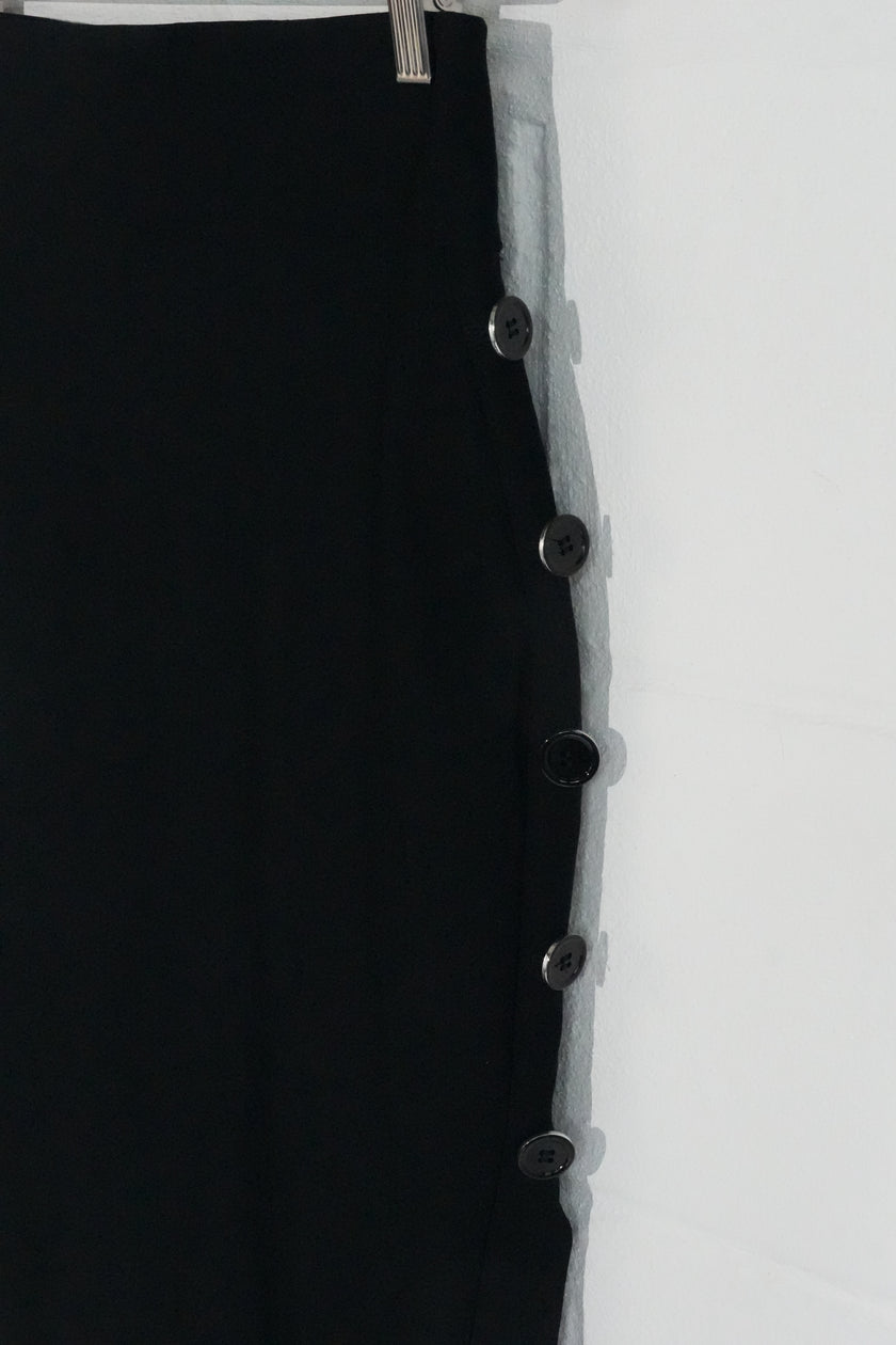 New York & Company Pencil Skirt Womens Extra Small Black Button Side High Waist