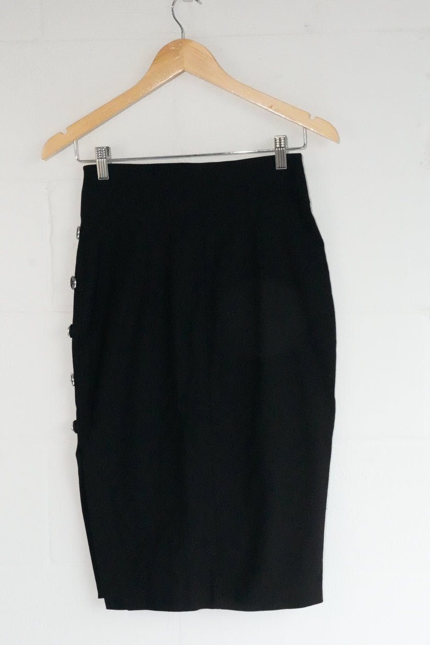 New York & Company Pencil Skirt Womens Extra Small Black Button Side High Waist