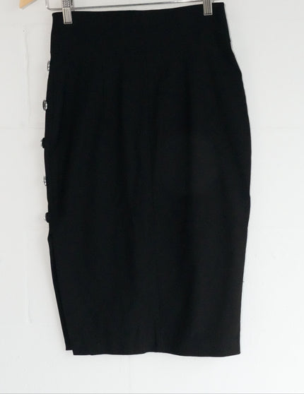 New York & Company Pencil Skirt Womens Extra Small Black Button Side High Waist