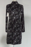 Soybu Dress Women Medium Black White Floral Print Mock Neck Long Sleeve Keyhole