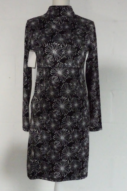 Soybu Dress Women Medium Black White Floral Print Mock Neck Long Sleeve Keyhole