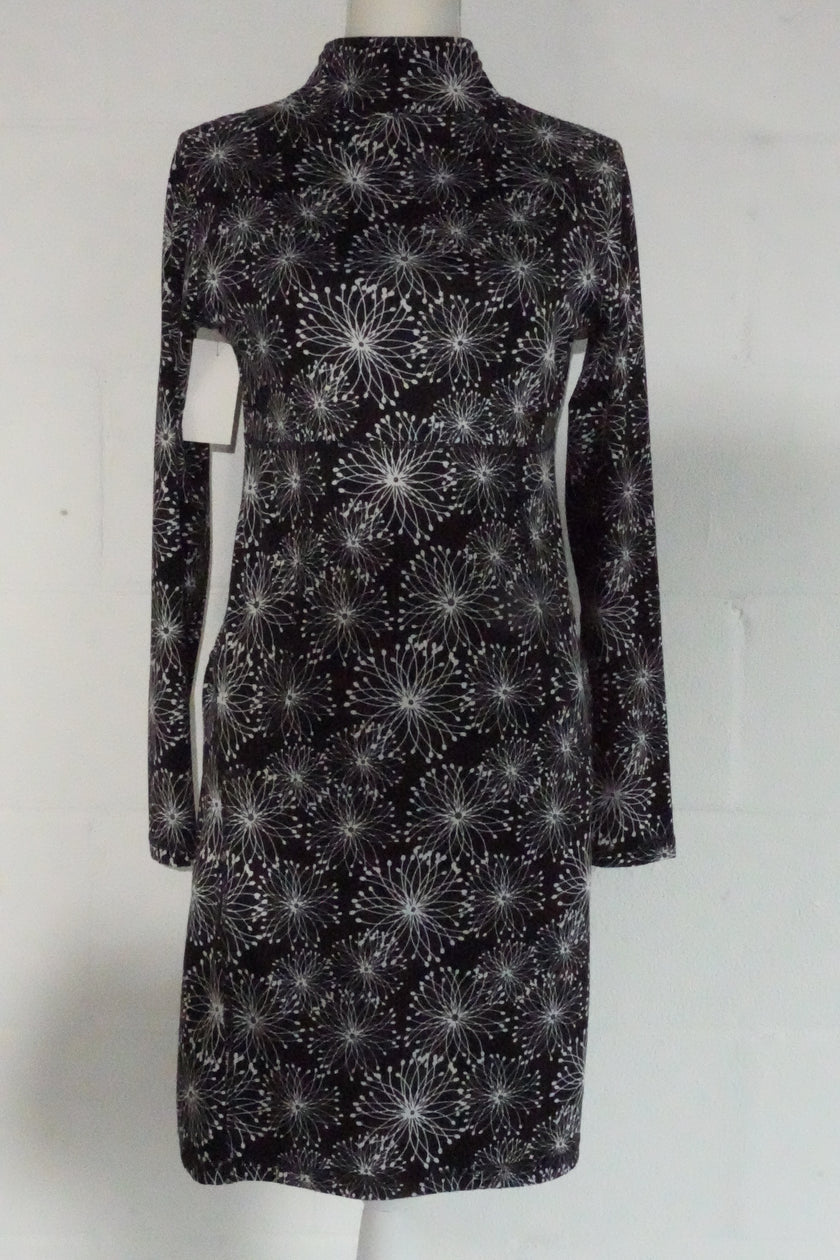 Soybu Dress Women Medium Black White Floral Print Mock Neck Long Sleeve Keyhole