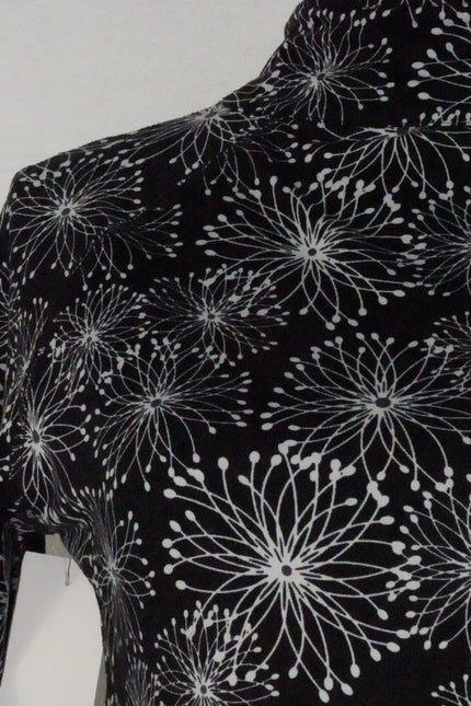 Soybu Dress Women Medium Black White Floral Print Mock Neck Long Sleeve Keyhole