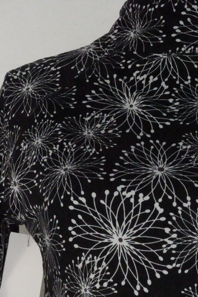 Soybu Dress Women Medium Black White Floral Print Mock Neck Long Sleeve Keyhole