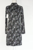 Soybu Dress Women Medium Black White Floral Print Mock Neck Long Sleeve Keyhole