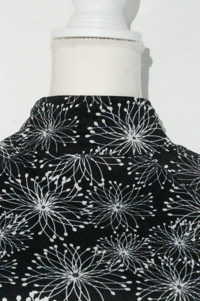 Soybu Dress Women Medium Black White Floral Print Mock Neck Long Sleeve Keyhole