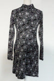 Soybu Dress Women Medium Black White Floral Print Mock Neck Long Sleeve Keyhole