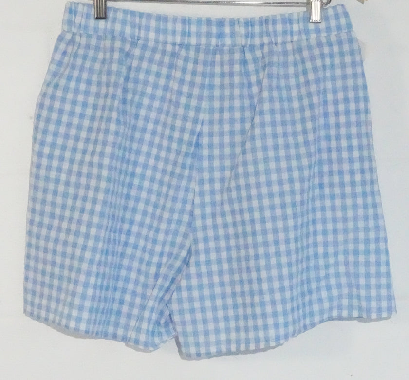 Gingham Shorts Women Extra Large Blue White Checkered Elastic