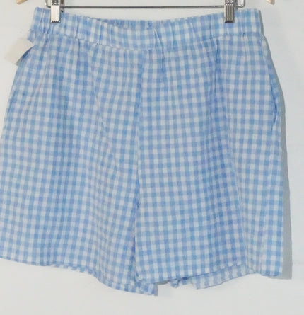 Gingham Shorts Women Extra Large Blue White Checkered Elastic