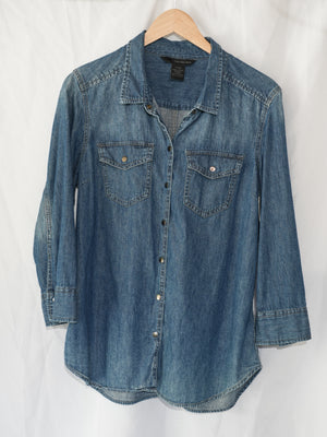 Calvin Klein Jeans Denim Button Down Women Extra Large Blue Snap Front Pockets