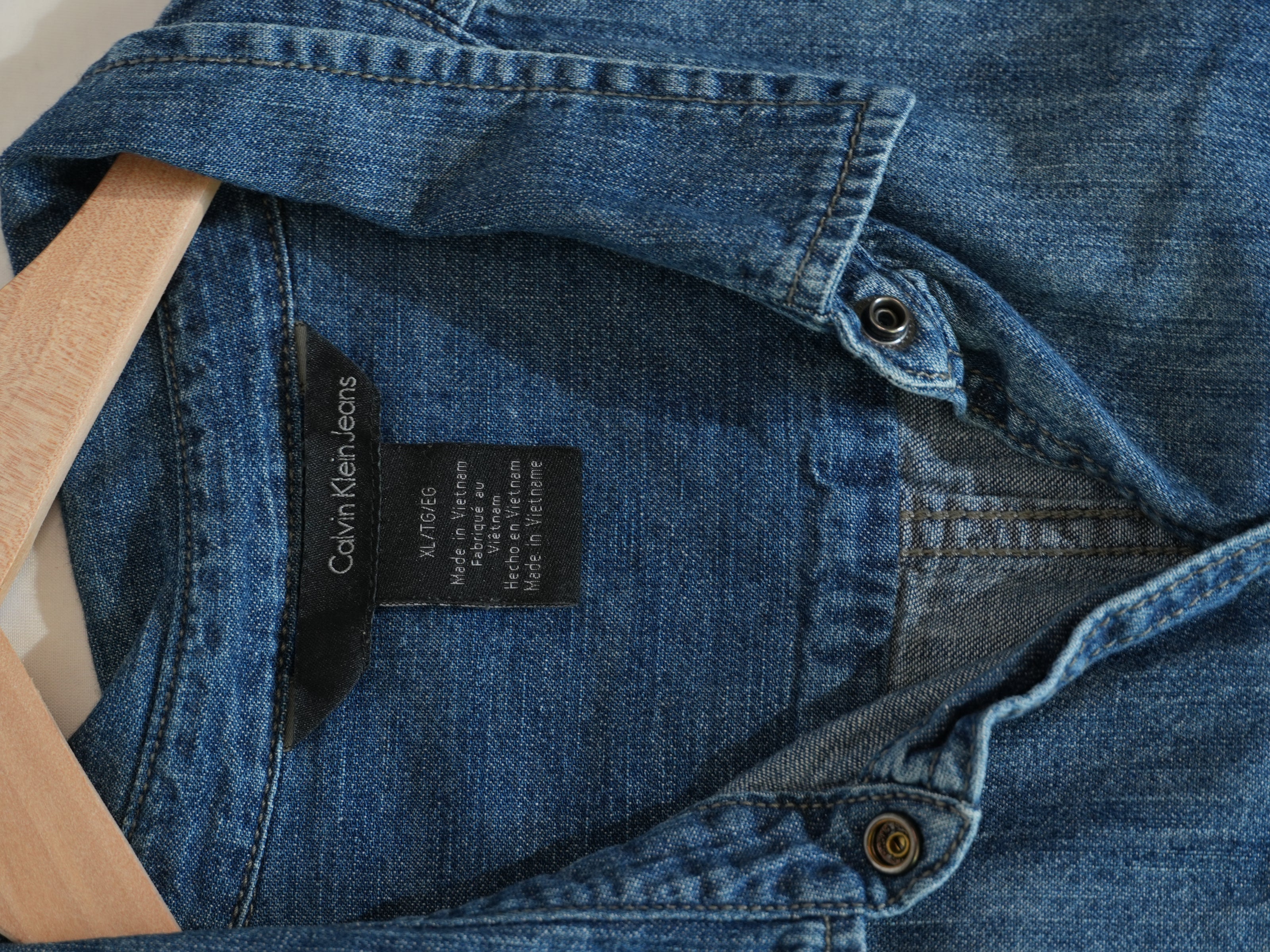 Calvin Klein Jeans Denim Button Down Women Extra Large Blue Snap Front Pockets