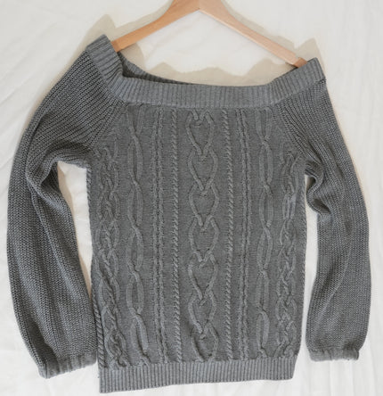 Soho Jeans Sweater Womens Medium Gray Cable Knit Boat Neck Long Sleeve