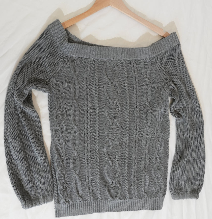 Soho Jeans Sweater Womens Medium Gray Cable Knit Boat Neck Long Sleeve
