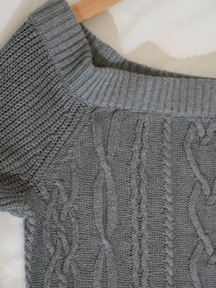 Soho Jeans Sweater Womens Medium Gray Cable Knit Boat Neck Long Sleeve