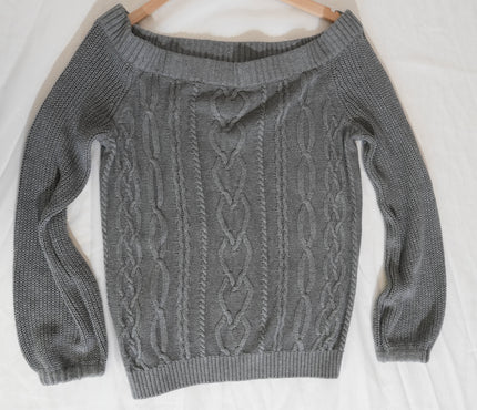 Soho Jeans Sweater Womens Medium Gray Cable Knit Boat Neck Long Sleeve