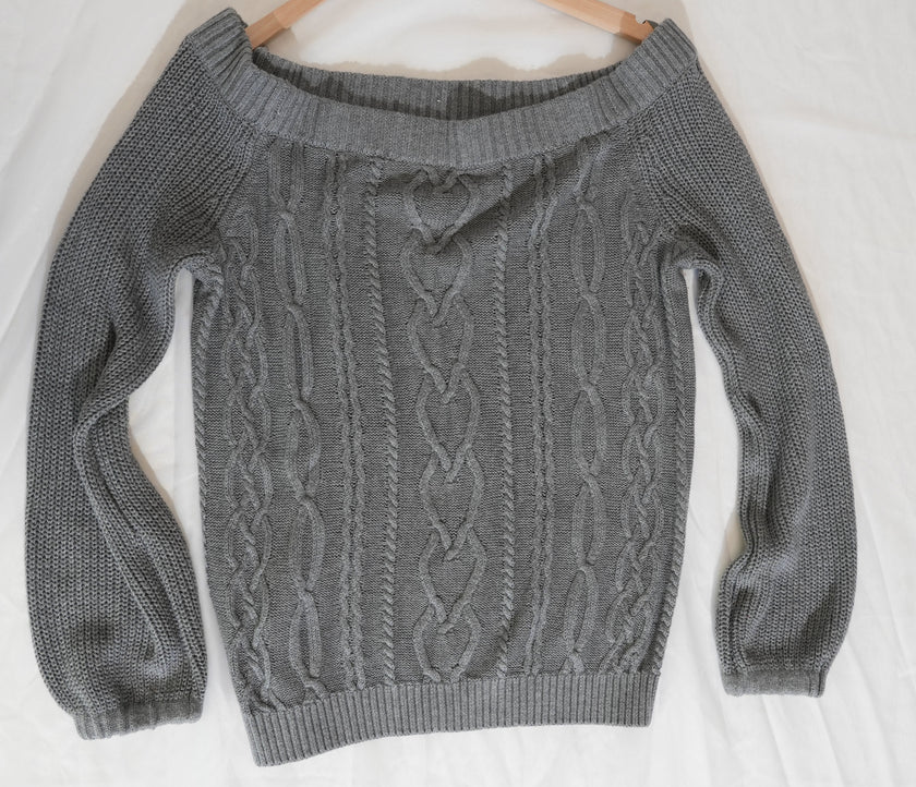 Soho Jeans Sweater Womens Medium Gray Cable Knit Boat Neck Long Sleeve