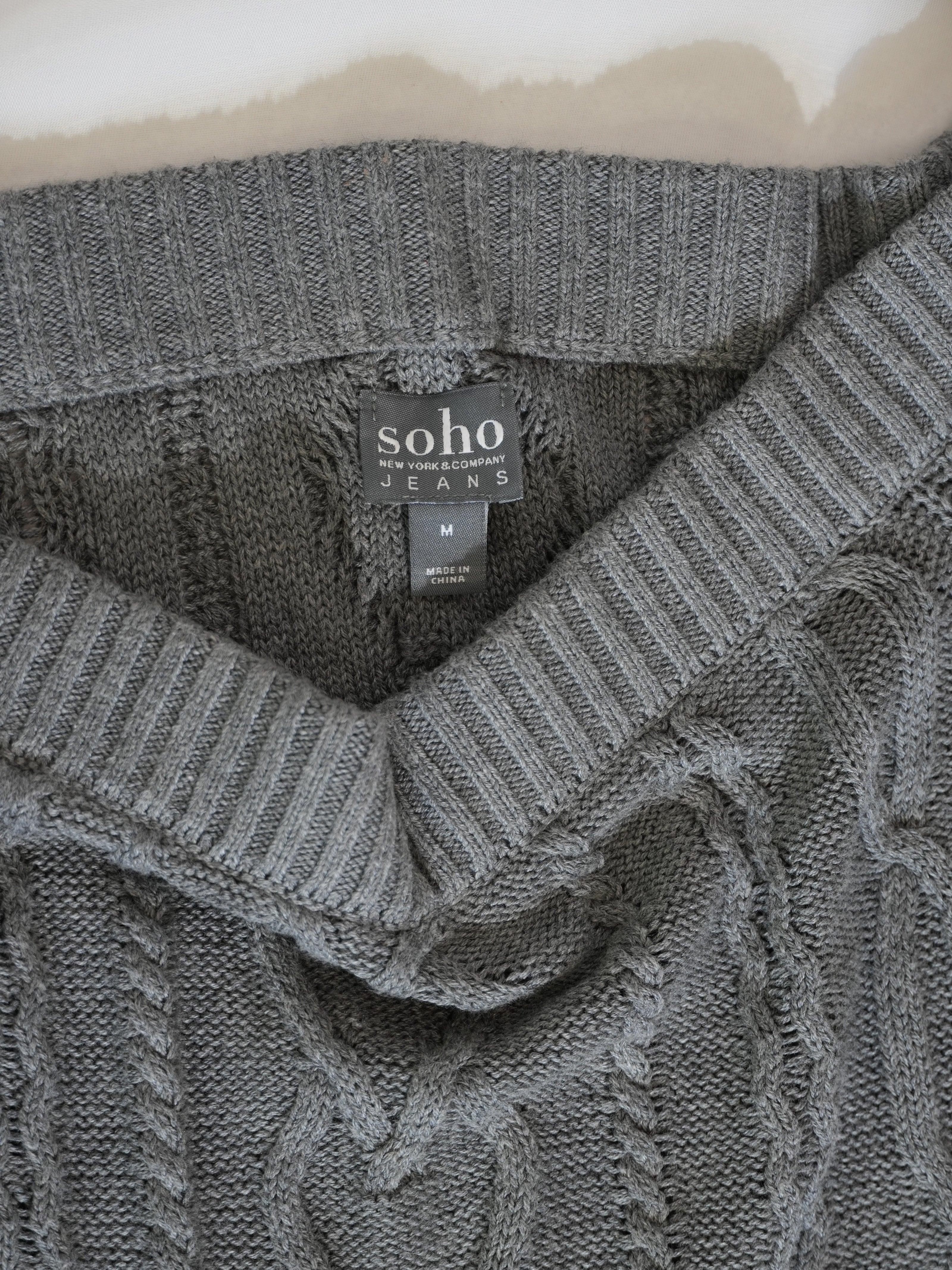 Soho Jeans Sweater Womens Medium Gray Cable Knit Boat Neck Long Sleeve