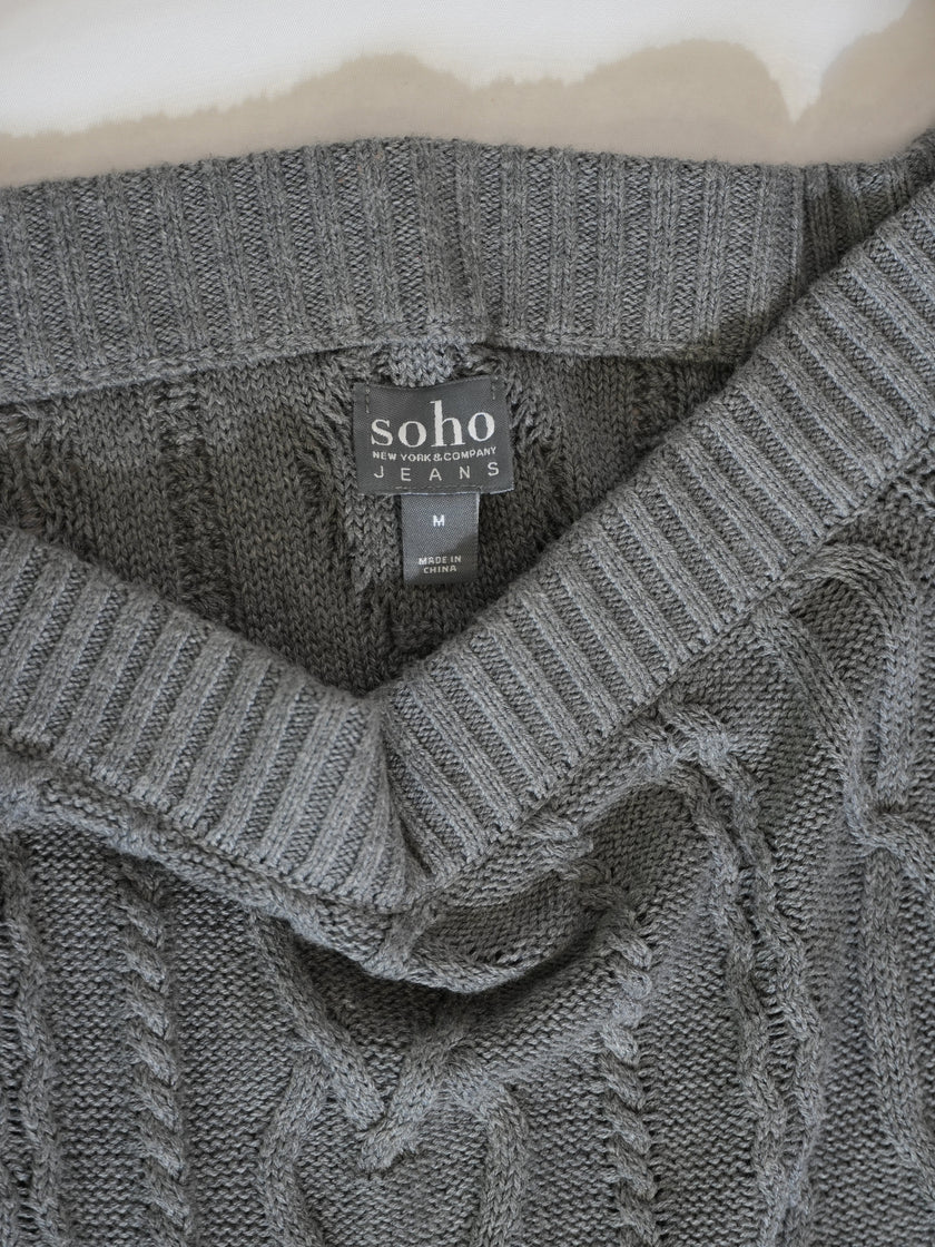 Soho Jeans Sweater Womens Medium Gray Cable Knit Boat Neck Long Sleeve