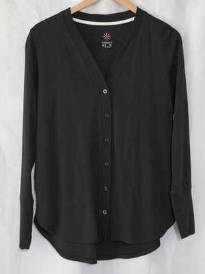 Isaac Mizrahi Live! Cardigan Women Medium Black V-Neck Button Front Pockets