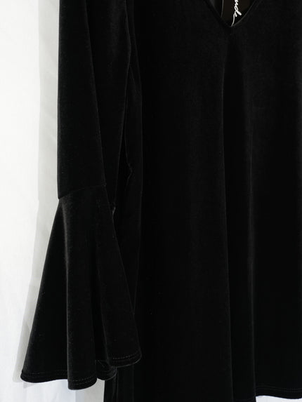 Prelude Velvet Blouse Women Large Black V-Neck Bell Sleeve Top