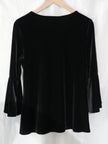 Prelude Velvet Blouse Women Large Black V-Neck Bell Sleeve Top