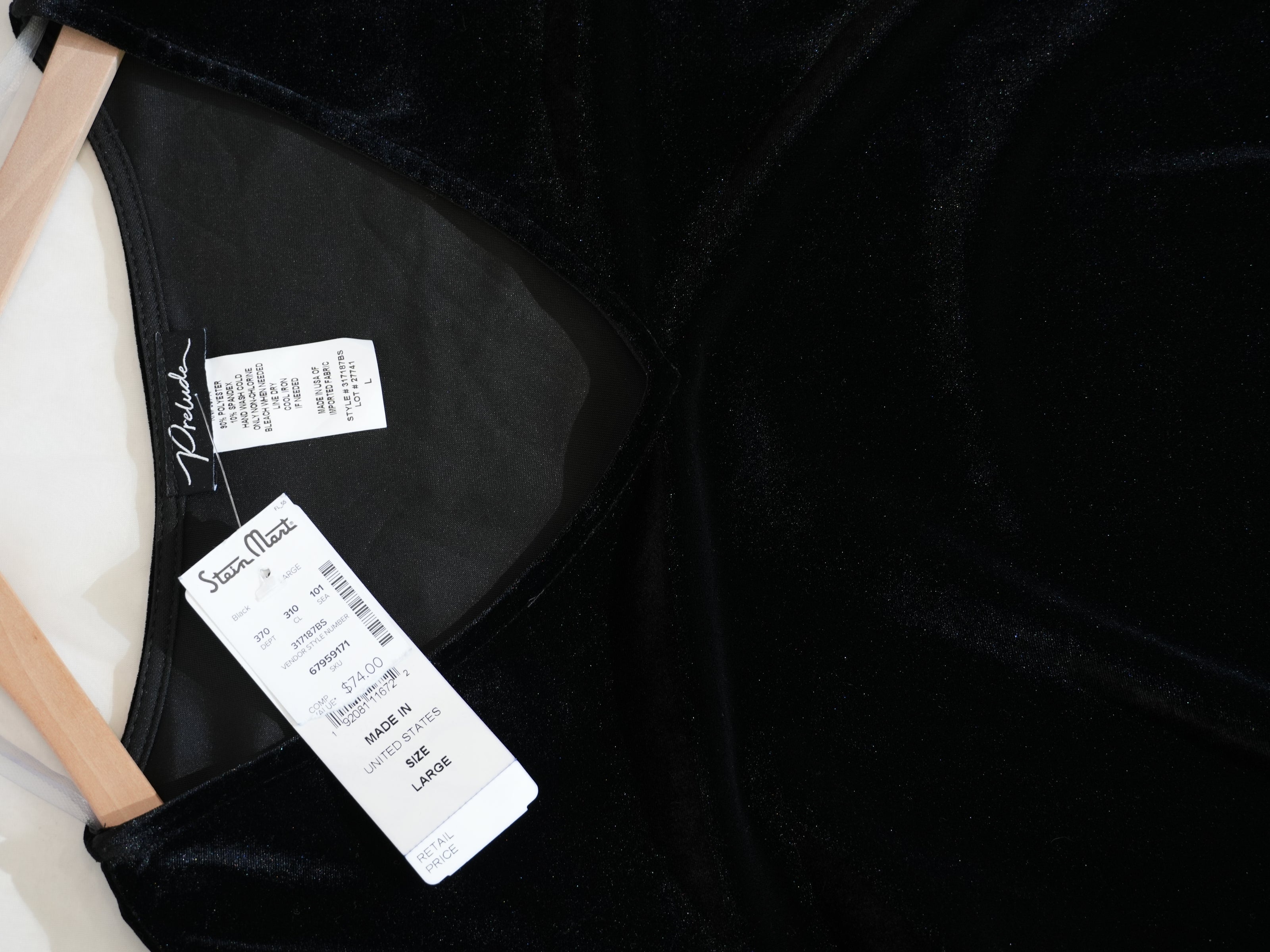 Prelude Velvet Blouse Women Large Black V-Neck Bell Sleeve Top