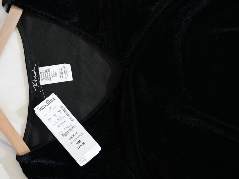 Prelude Velvet Blouse Women Large Black V-Neck Bell Sleeve Top