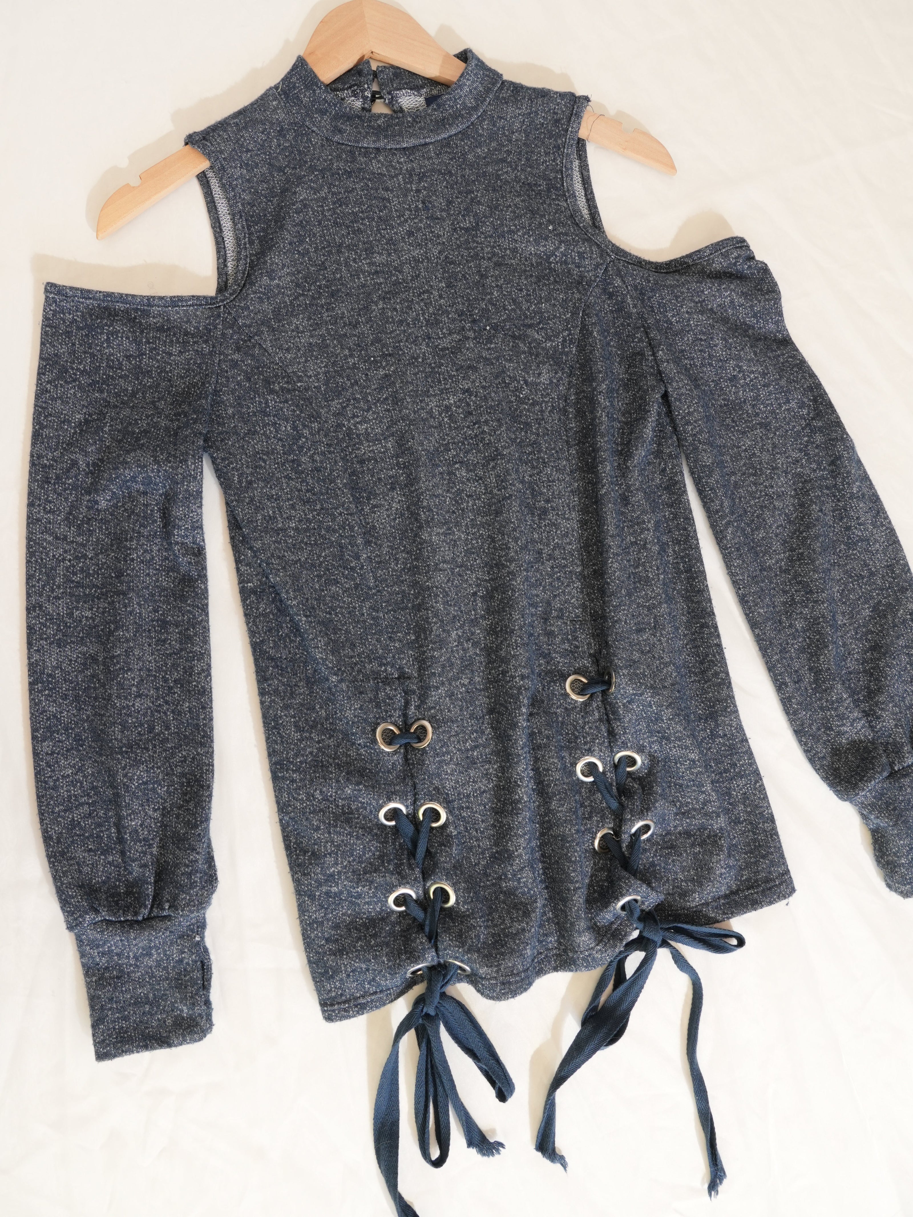 Rwish4u Cold Shoulder Top Womens Medium Blue Lace Up Concept Sample Runway Piece