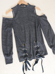 Rwish4u Cold Shoulder Top Womens Medium Blue Lace Up Concept Sample Runway Piece
