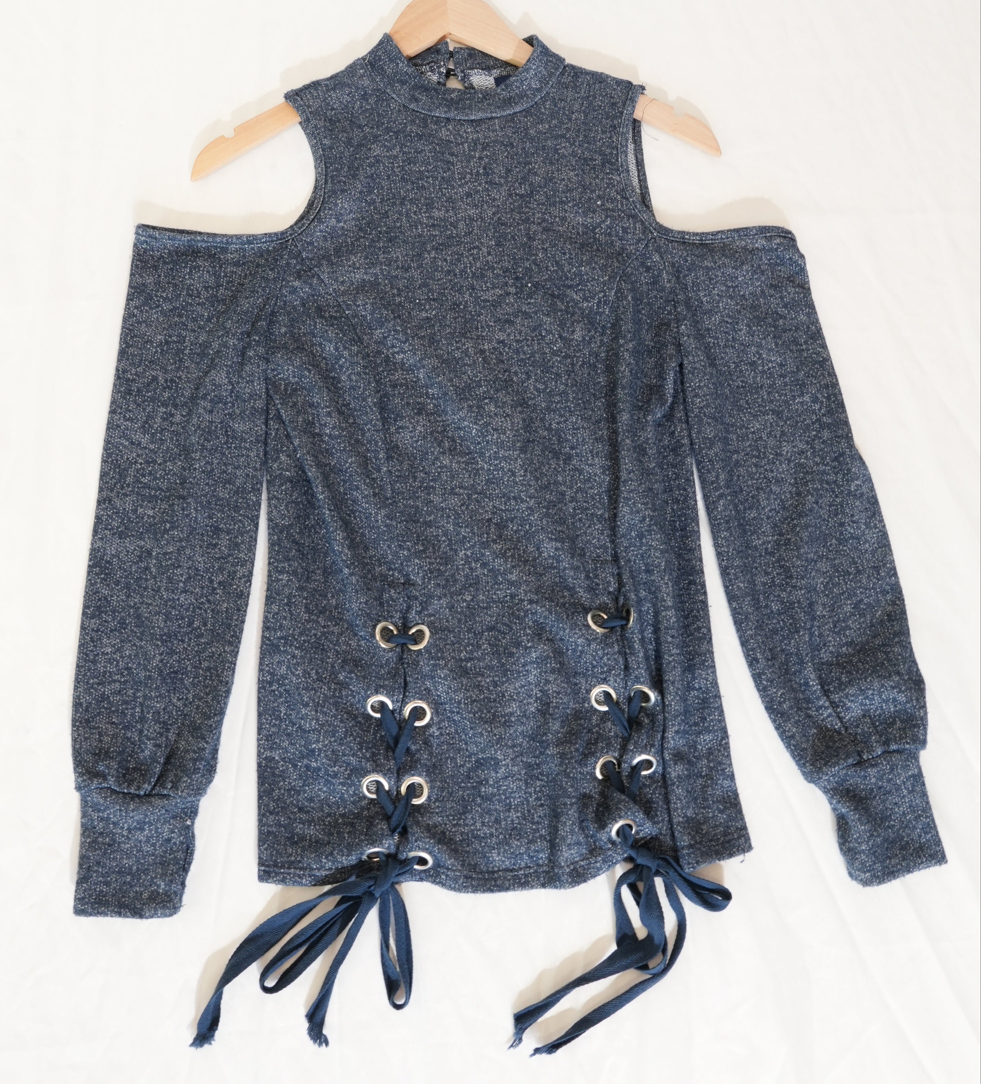 Rwish4u Cold Shoulder Top Womens Medium Blue Lace Up Concept Sample Runway Piece