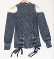 Rwish4u Cold Shoulder Top Womens Medium Blue Lace Up Concept Sample Runway Piece