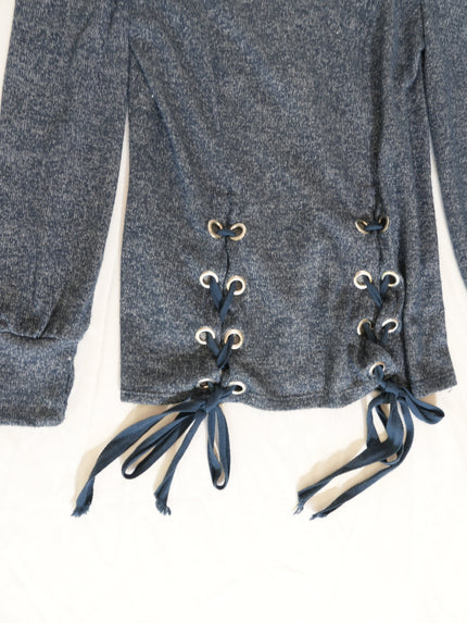 Rwish4u Cold Shoulder Top Womens Medium Blue Lace Up Concept Sample Runway Piece