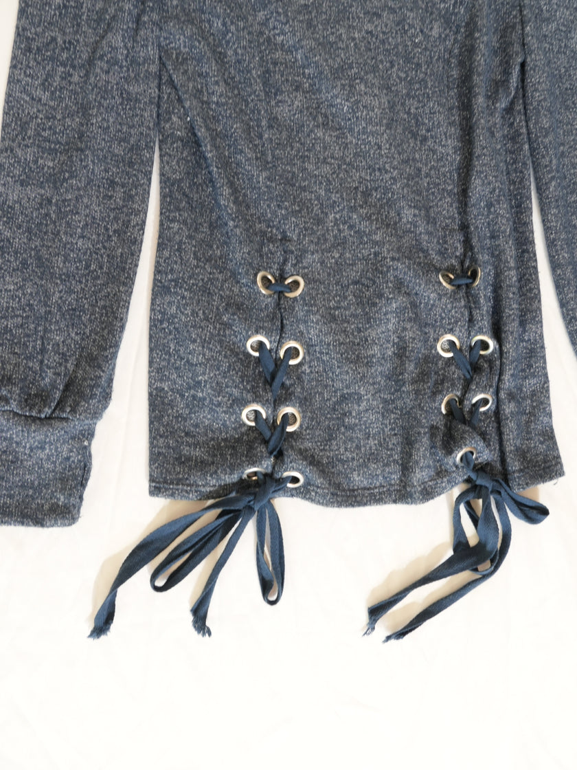 Rwish4u Cold Shoulder Top Womens Medium Blue Lace Up Concept Sample Runway Piece