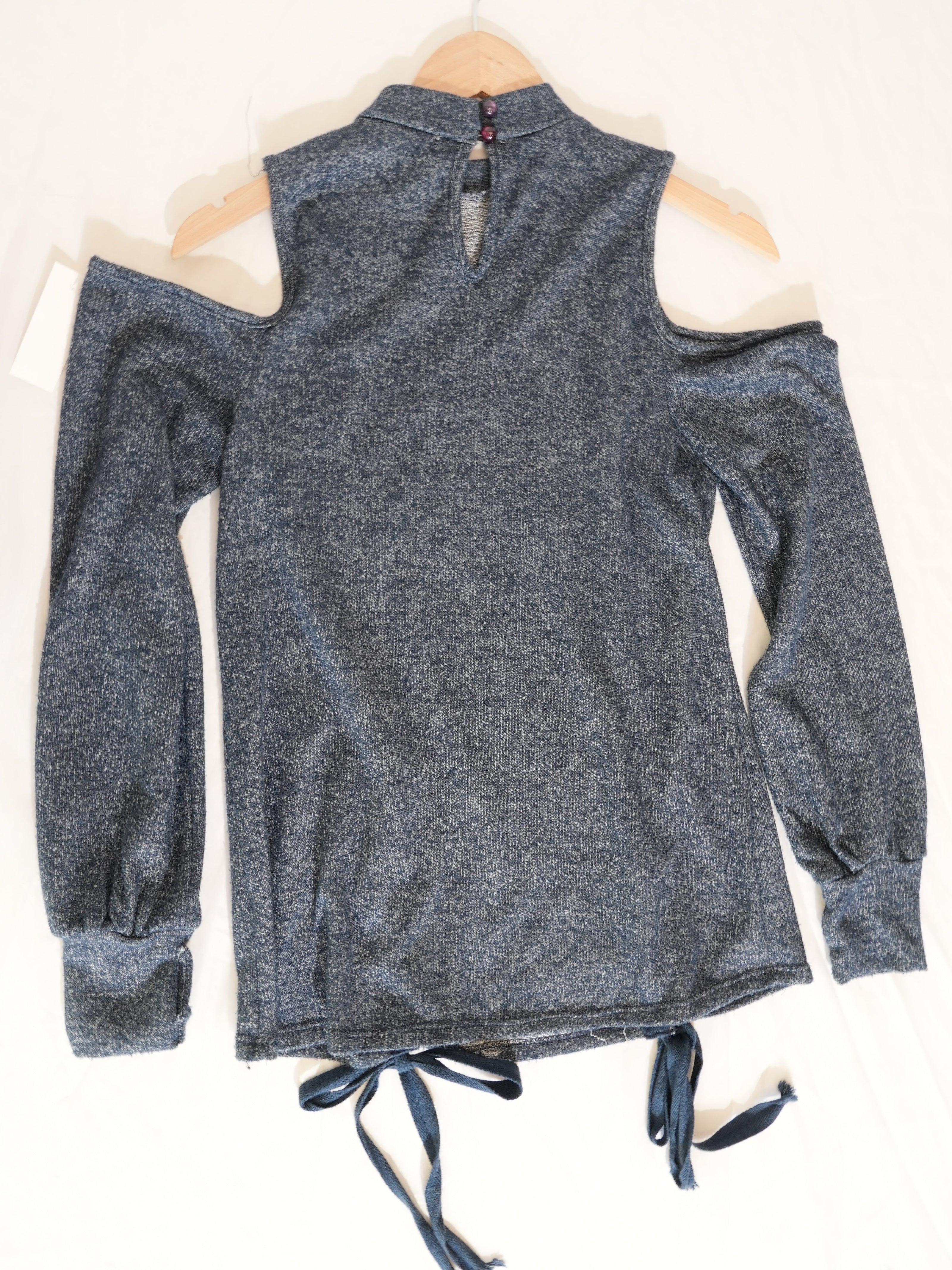 Rwish4u Cold Shoulder Top Womens Medium Blue Lace Up Concept Sample Runway Piece