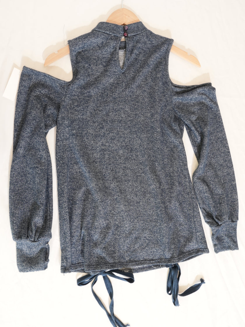 Rwish4u Cold Shoulder Top Womens Medium Blue Lace Up Concept Sample Runway Piece