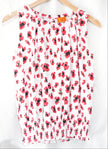 One A Blouse Womens Petite Medium White Red Abstract Floral Smocked Hem Top