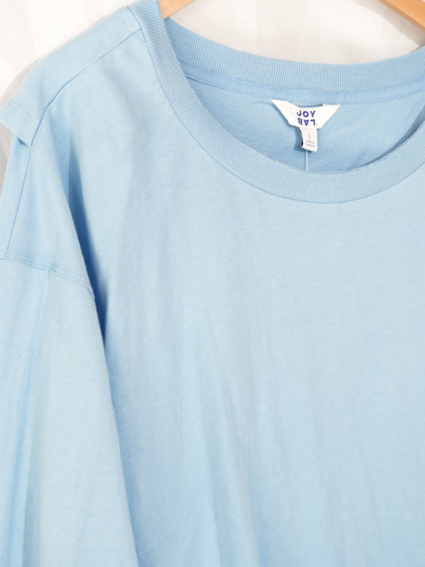 JoyLab Long-Sleeve Tee Women Large Blue Boxy Fit Thumbhole Tulip Wrap Back NWT