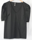 Express V-Neck Blouse Womens Medium Black Puff Sleeve Side Zip Top
